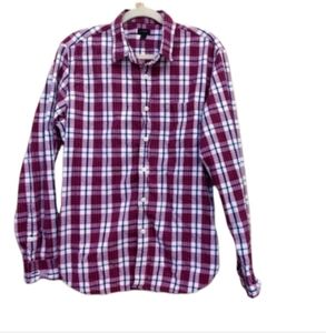 Final price J. Crew red white plaid button up long sleeve shirt large
